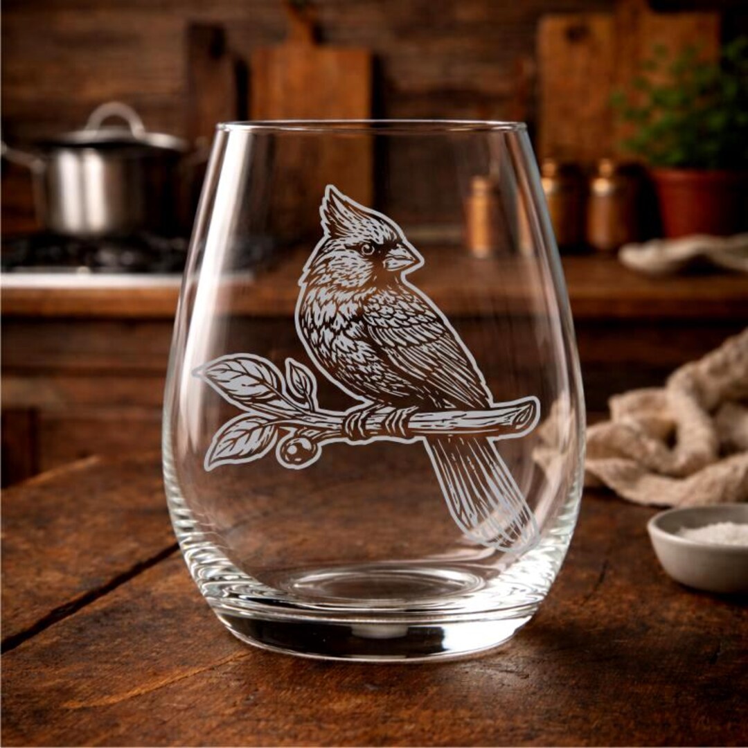 Engraved Cardinal Glass: Bird Lover Gift, Custom Illustration - Etsy