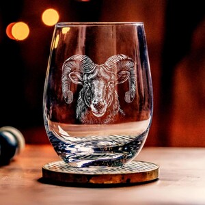 Sheep / Ram / Farmer Glass, Gift for Animal Lover - Sheep illustration, Ram illustration - LASER ENGRAVED - Dishwasher Safe
