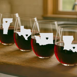 Etched US State Glass: Mix & Match Wine, Whiskey or Pint Glasses