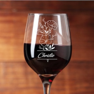 September Birth Month Flower Wine Glass - Laser Engraved - 1, 2 or Set of 4 Glasses - Morning Glory Birth Flower Gift Set