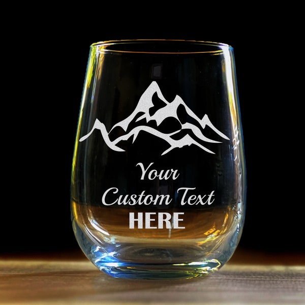 Mountain Themed Wine Glass - Text on Wine Glass - Personalize Your Own Stemless Wine Glass, Multi Glass Discount, Custom Engraved Wine Glass