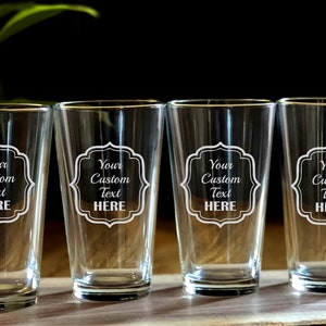 50, 100, 150, 200 Pint Glasses - Custom Pint Glasses - Text on a Pint Glass - Bulk Beer Glass, Personalize Your Own Beer Glass