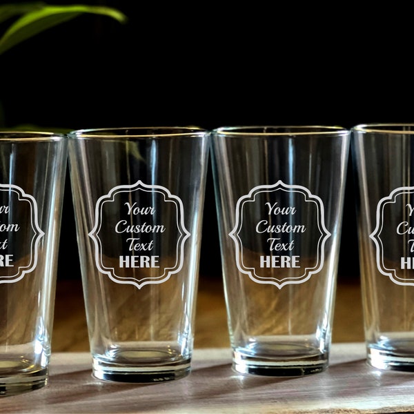 50, 100, 150, 200 Pint Glasses - Custom Pint Glasses - Text on a Pint Glass - Bulk Beer Glass, Personalize Your Own Beer Glass