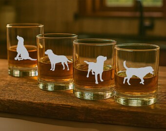 Etched Labrador Glasses Set: Custom Dog Silhouette Whiskey, Wine, Pint