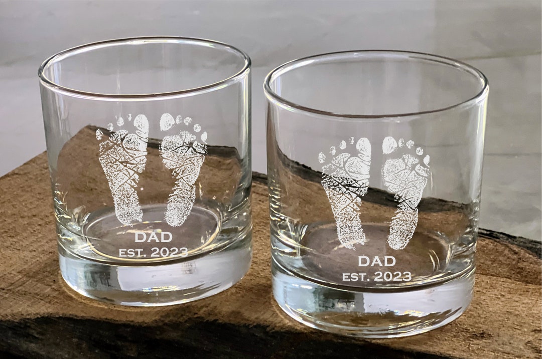 Baby Footprints Engraved Baby Footprints Glass Father's Day Glass With