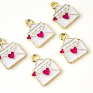 5,10,Enamel Envelope Charms,Mini Love Letter Charm,Love Charms Bulk