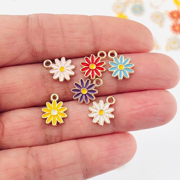 10 Tiny Daisy Enamel Charm-Colorful Spring Flower Charms-Mini Enamel Flower Charms