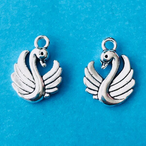 1,10,20 Silver Swan Charms-Swan Pendant-Bird Charms
