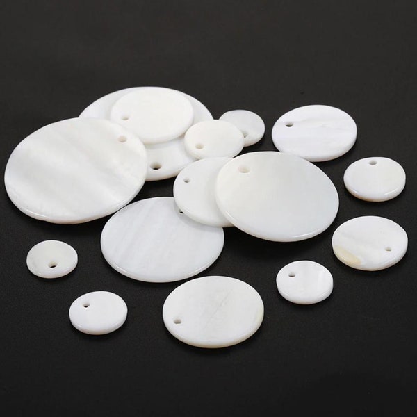 10 Natural Shell Round Disc Pendant, White Mother Of Pearl Shell Charms,Earring Blanks,25mm,20mm,15mm and 12mm,8mm
