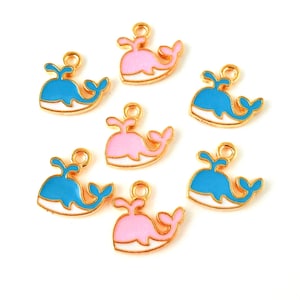 5,10 Tiny Enamel Whale Charm In Gold Tone,Bulk Fish Charms