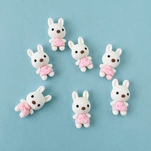 5 Rabbit Cabochons-Resin Kawaii Bunny Flatback Cabochons