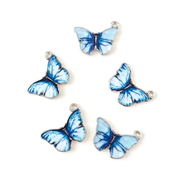 Blue Enamel Butterfly Charms Silver Tone-Butterfly Pendant