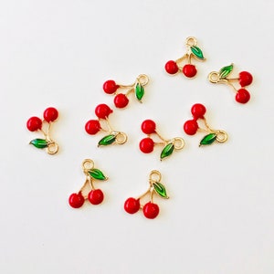 5,10,20 Cherry Charm-Enamel Charm-Fruit Cherry Pendant Gold Plated Bulk image 1