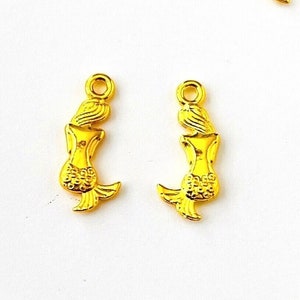 10,20 Mermaid Charm, Mermaid Pendant, Double Sided Charm In Gold Tone