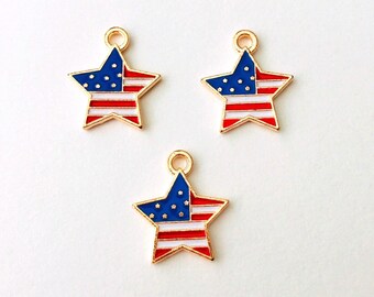 28x USA Flag Star Charms Charms for Bracelet Enamel USA Charm Pendant Jewelry Making Supplies C729
