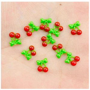 20 Cherry Cabochon-Resin Fruit Flatback Nail Charms Embellishment