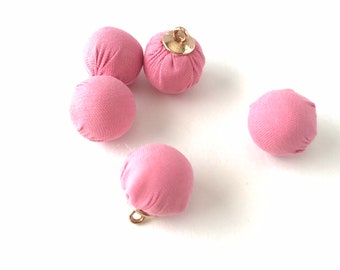 6 Fabric Covered Round Handmade Beads  | Earring Bead Charms