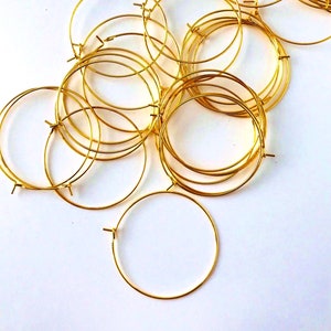 35mm Gold Plated Hoop Earrings Findings For Jewelry Making-DIY Beading Hoops-Wholesale-Bulk-Hypoallergenic