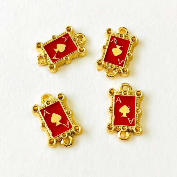 2 New Playing Card Poker Charms-Punk Charms-Gold Plated Enamel Connector Charms