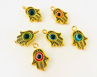 Assorted Gold Hamsa Hand With Evil Eye Charms