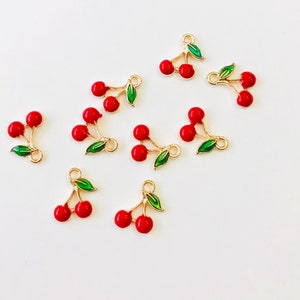 5,10,20 Cherry Charm-Enamel Charm-Fruit Cherry Pendant Gold Plated Bulk image 2