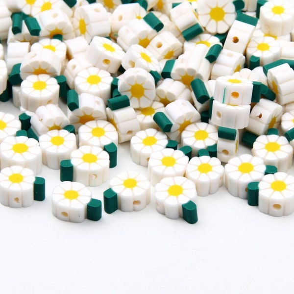 White Daisy Flower Polymer Clay Beads For Jewelry Making,Handmade Beads