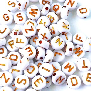 White Alphabet Letter Beads,ABC Beads,Gold Letter Beads,Round Acrylic Spacer Beads 7mm