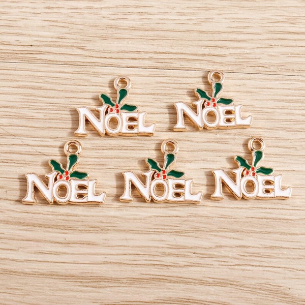 NOEL Charm In Enamel And Gold Tone,Christmas Charms