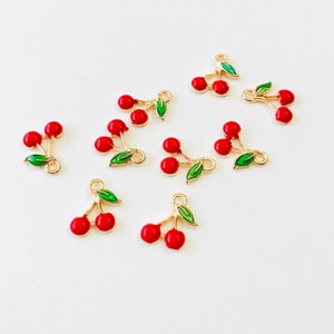 5,10,20 Cherry Charm-Enamel Charm-Fruit Cherry Pendant Gold Plated Bulk image 5