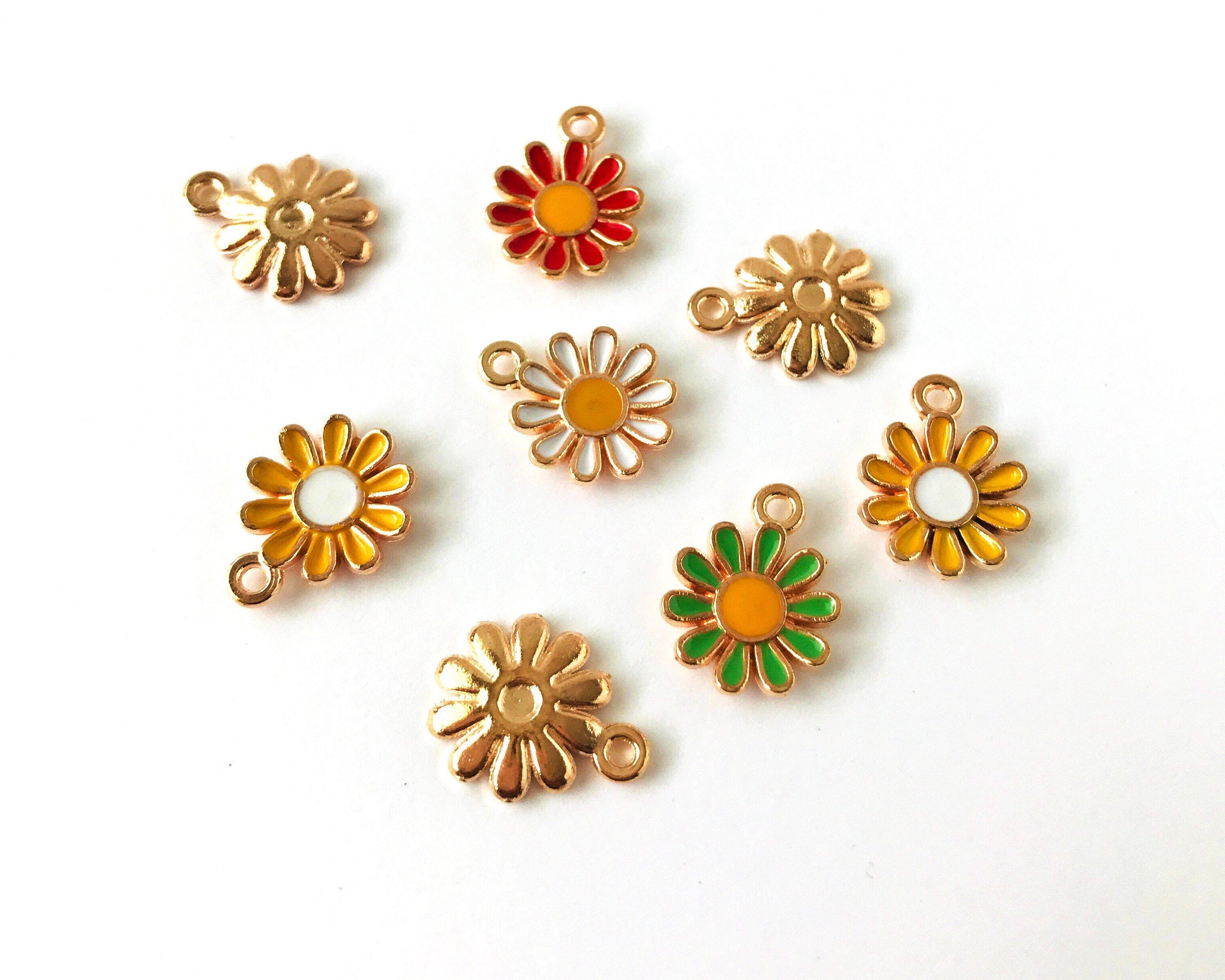 10 Flower Charms, Blue, Daisy, Summer, DIY, Floral, Jewelry Making