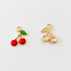 5,10,20 Cherry Charm-Enamel Charm-Fruit Cherry Pendant Gold Plated Bulk image 3