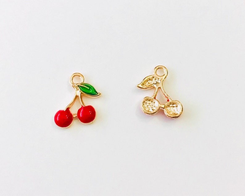 5,10,20 Cherry Charm-Enamel Charm-Fruit Cherry Pendant Gold Plated Bulk image 3