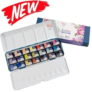 Set de acuarelas ROMANTIC FLORAL Rosa Gallery Watercolors 2,5 ml, pastillas completas en estuche de metal, 21 colores, set de acuarelas UCRANIA Acuarelas