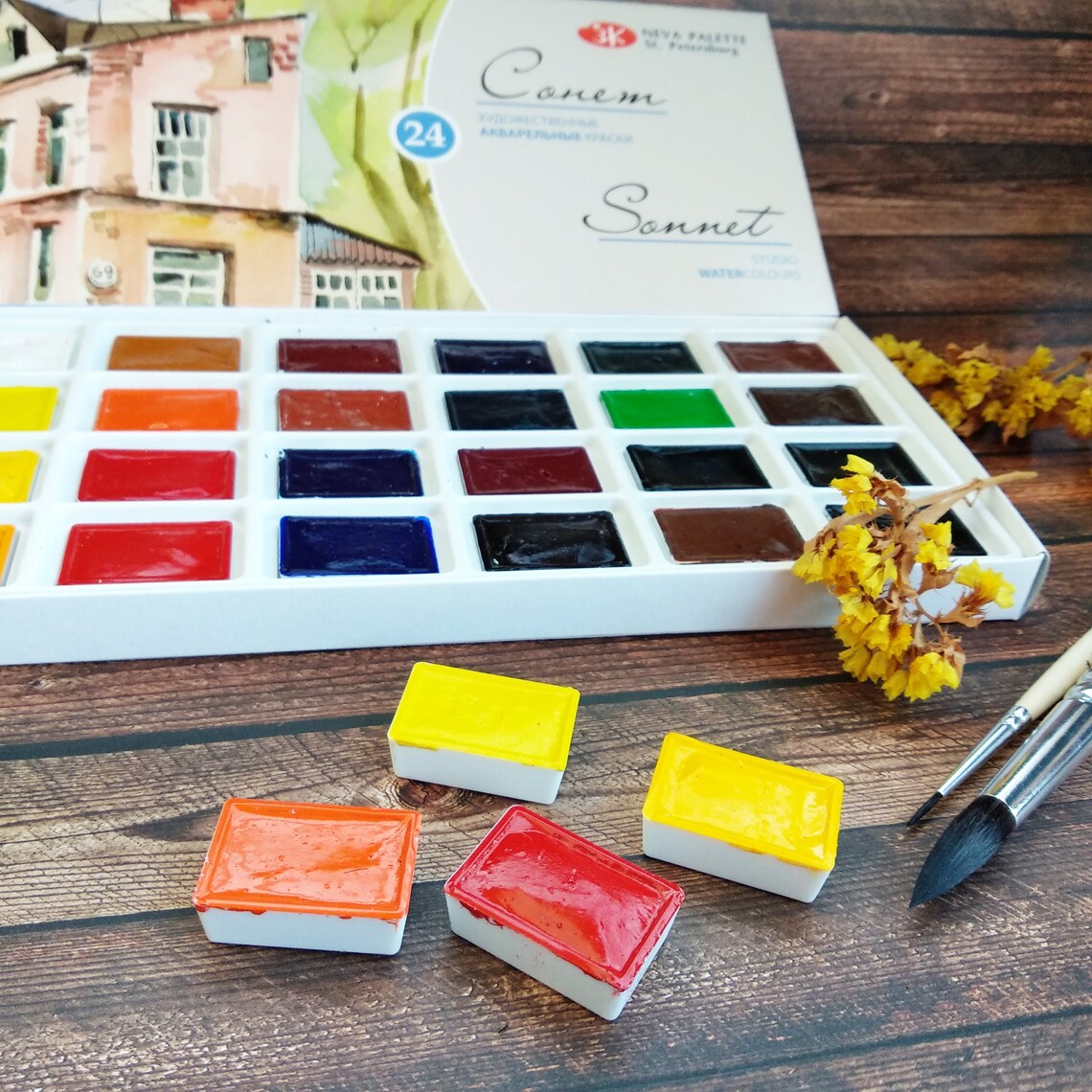 Watercolor Set Studio Watercolors 2.5 ml Full Pans 24 Etsy