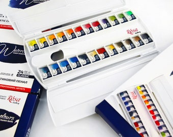 Watercolor Set ROSA GALLERY Watercolors 2.5 ml Full Pans 24 Colors in Plastic Penal-Palete Watercolor Paint Set UKRAINE Watercolors
