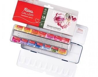 ROSA Gallery BOTANICAL Watercolor Set 14 Colors Full Pans Metal Case Made in Ukraine