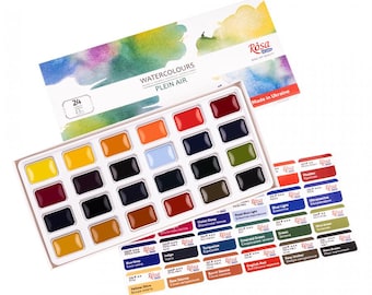 ROSA Studio PLEIN AIR Watercolor Set 24 Full Pans for Landscape Painting Made in Ukraine