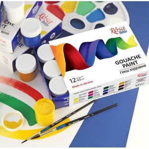 Juego de pinturas GOUACHE, 12 x 20 ml, pinturas de artista, extrafinas, de alta calidad, UCRANIA, Rosa Studio, perfectas para combinar con acuarelas y pinturas acrílicas.