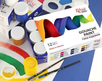 GOUACHE paint SET artist paints 12 x 40ml extra fine high quality UKRAINE Rosa Studio perfect combined with Watercolor and Acrylic paints