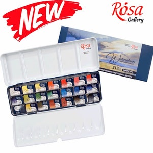 Set de acuarelas PAISAJE Rosa Gallery Watercolors 2,5 ml, pastillas completas en estuche de metal, 21 colores, juego de acuarelas UCRANIA Acuarelas