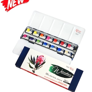 ACUARELA Juego de pinturas Acuarelas profesionales 2,5 ml Full Pans 14 colores Juego de pinturas de acuarela BOTANICAL metal penal UCRANIA Rosa Gallery