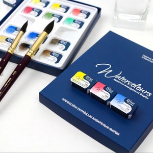 Aquarelset ROSA GALLERY Aquarelverf 2,5 ml volle napjes 12 kleuren in kartonnen doos Aquarelverfset OEKRAÏNE Aquarelverf