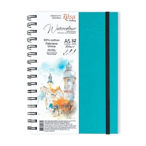 Juego de papel para acuarela, cuaderno de bocetos, A5, 5,8 x 8,3 pulgadas, 32 hojas, 250 g/m², 50 % algodón, grano medio, pinturas de acuarela, material de arte, Rosa Gallery