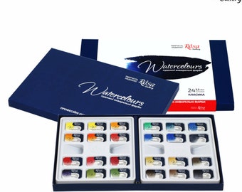 Watercolor Set ROSA GALLERY Watercolors 2.5 ml Full Pans 24 Colors in Cardboard Box Watercolor Paint Set UKRAINE Watercolors