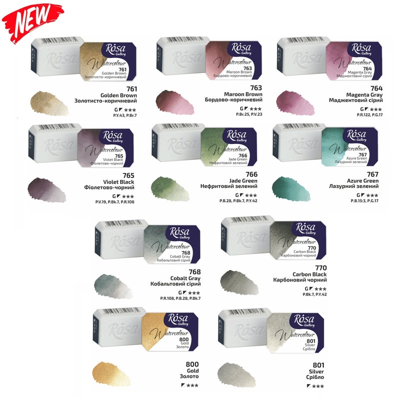 WATERCOLOR Cuvettes Watercolor art paint full pans 2,5 ml artist paints selection make your set ROSA made in UKRAINE high quality image 10
