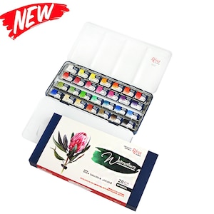 Set de pintura ACUARELA Acuarelas profesionales 2,5 ml Pastillas completas 28 colores Set de pintura de acuarela BOTANICAL metal penal UCRANIA Rosa Gallery