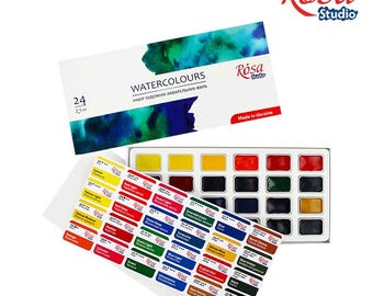 ROSA Studio CLASSIC Aquarellset, 24 volle Näpfchen, Aquarellfarben für Studenten, hergestellt in der Ukraine