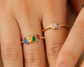 Mothers Ring - Personalized Pear Shape Birthstone Ring for Mom - Family Birthstone Ring - Birthstone Gifts - Personalized Rings for Women