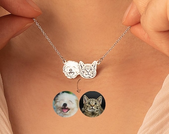 Personalized Pet Portrait Necklace - Pet Memorial Jewelry - Dog Memorial Gifts for Her -Dog Mom Gift - Engraved Dog & Cat Necklace for Women