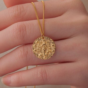 Gold Zodiac Coin Necklace - Zodiac Necklace - Constellation Necklace - Zodiac Disk necklace - Best Friend Birthday Gift - Personalized Gift